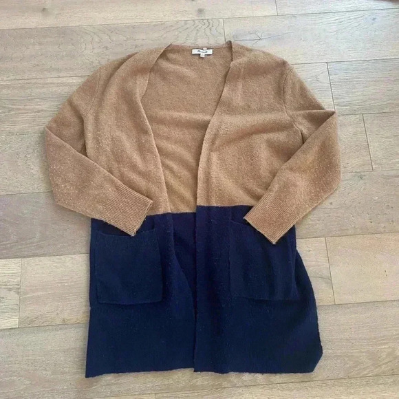 Madewell Color block Cardigan Sweater Tan Navy Blue Xs - Picture 1 of 2